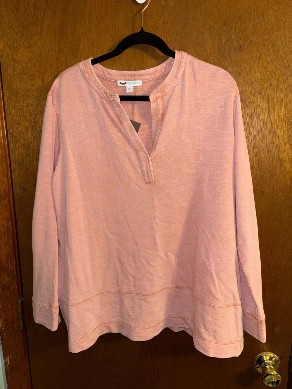 J Jill Henley Top Size XL Pink Organic Cotton Split Neck